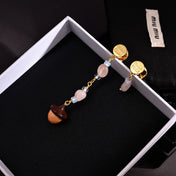 MIUMIU 26S ROSE QUARTZ BEADED ACORN DROP EARRINGS IN GOLD TONE METAL 614244