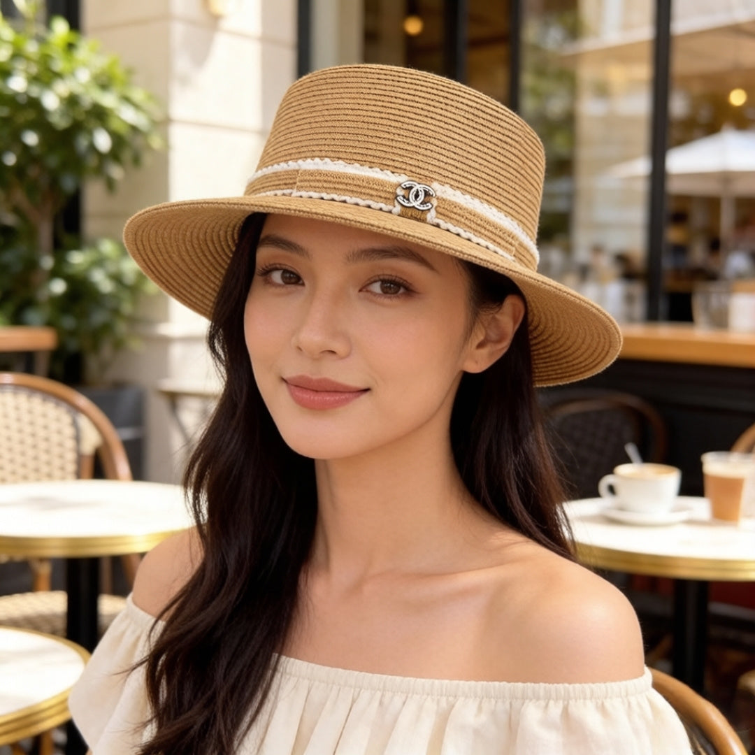 CHANEL 26S FLAT-BRIM STRAW HAT 338060