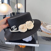 CHANEL 26S BOATER HAT FLORAL EMBELLISHMENT 338037