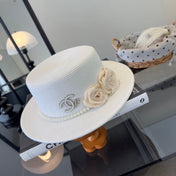 CHANEL 26S BOATER HAT FLORAL EMBELLISHMENT 338038