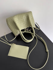 SMALL PINACOTECA REVERSIBLE TOTE BAG 24 IN MATCHA LAMBSKIN AND BROWN SUEDE
