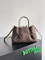 SMALL PINACOTECA REVERSIBLE TOTE BAG 24 IN MATCHA LAMBSKIN AND BROWN SUEDE