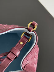 SMALL PINACOTECA REVERSIBLE TOTE BAG 24 IN MADDER BROWN LAMBSKIN AND LIGHT BLUE SUEDE