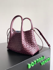 SMALL PINACOTECA REVERSIBLE TOTE BAG 24 IN MADDER BROWN LAMBSKIN AND LIGHT BLUE SUEDE