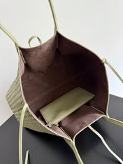 PINACOTECA REVERSIBLE TOTE BAG 43 IN MATCHA LAMBSKIN AND BROWN SUEDE