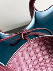 PINACOTECA REVERSIBLE TOTE BAG 43 IN MADDER BROWN LAMBSKIN AND LIGHT BLUE SUEDE