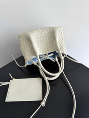BOTTEGA VENETA 25S SMALL PINACOTECA REVERSIBLE BAG 24 IN IVORY CALFSKIN