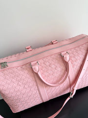 BOTTEGA VENETA 25S INTRECCIATO CABIN DUFFLE 55 IN LIGHT PINK CALFSKIN