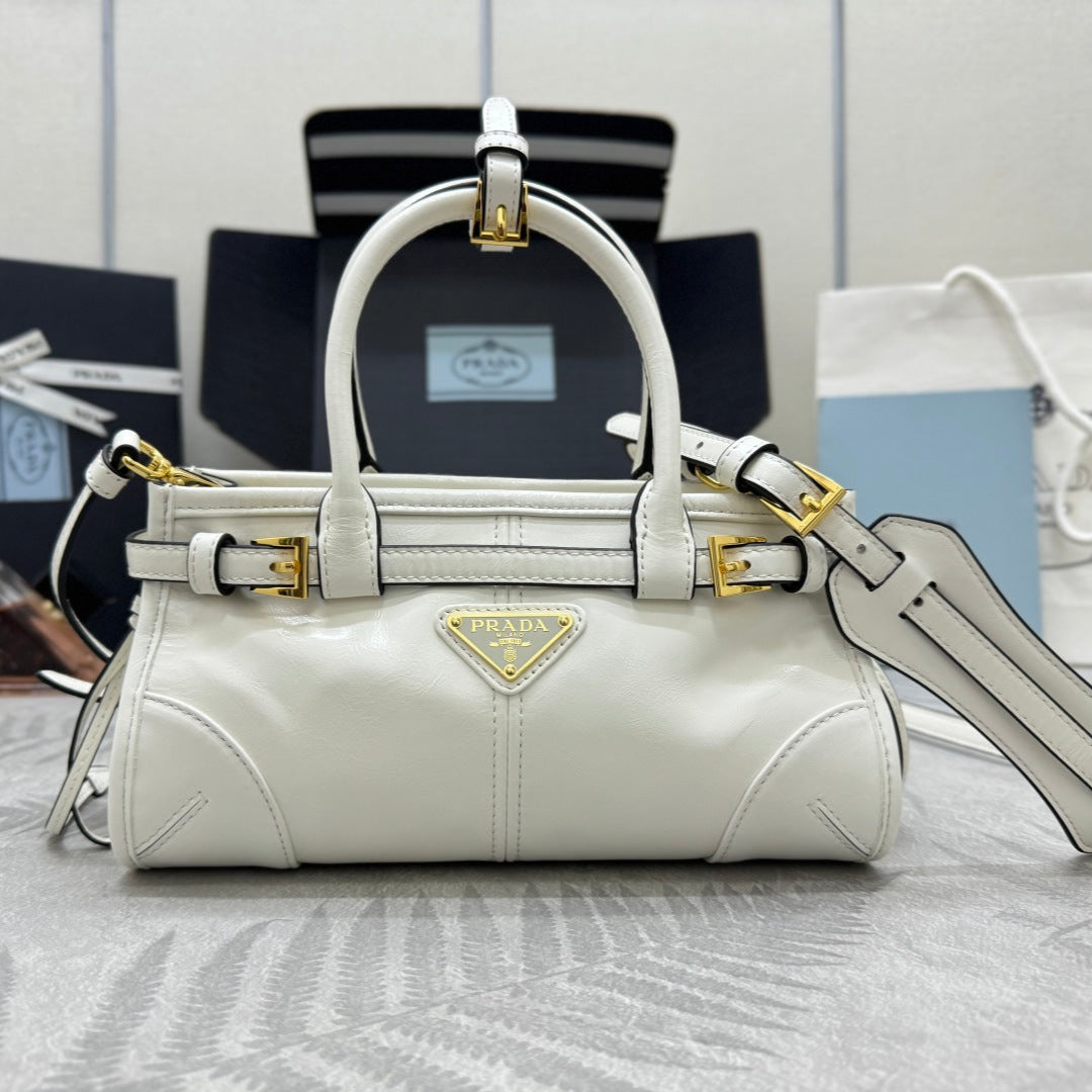 PRADA 25S BONNIE MINI HANDBAG 23 IN WHITE CALFSKIN GOLD HARDWRE