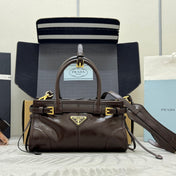 PRADA 25S BONNIE MINI HANDBAG 23 IN DARK BROWN CALFSKIN GOLD HARDWARE