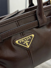 PRADA 25S BONNIE MINI HANDBAG 23 IN DARK BROWN CALFSKIN GOLD HARDWARE