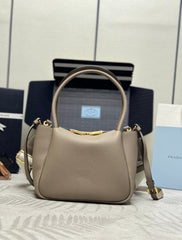 PRADA 25S SMALL BAG 23 IN TAUPE CALFSKIN GOLD HARDWRE