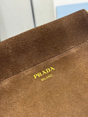 PRADA 25S ENCHAINE MINI BAG 22 IN CARAMEL BROWN SUEDE GOLD HARDWARE