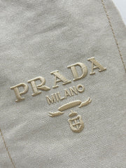 PRADA 25S DRAWSTRING BACKPACK 55 IN BEIGE CANVAS LINEN SILVER HARDWRE