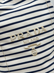 PRADA 25S DRAWSTRING BACKPACK 55 IN HORIZONTAL STRIPES CANVAS SILVER HARDWARE