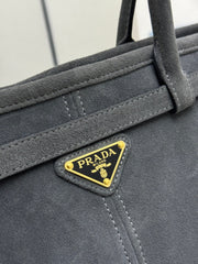 PRADA 25S BONNIE LARGE HANDBAG 38 IN DARK GRAY SUEDE GOLD HARDWRE