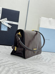 PRADA 25S SHOULDER BAG 23 IN DARK BROWN CALFSKIN GOLD HARDWARE