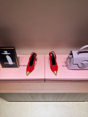 BALMAIN 26S SLINGBACK HEELS 100 MM IN RED SUEDE