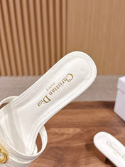DIOR 26S MID HEEL SANDALS IN WHITE CALFSKIN MULTI STRAP GOLD HARDWARE