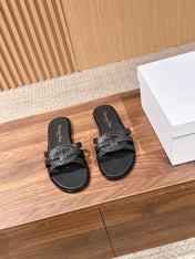 DIOR 26S SLIDE SANDALS IN BLACK CLUB WOVEN CALFSKIN