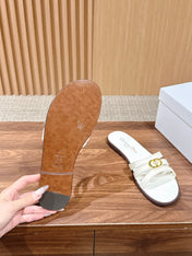 DIOR 26S MULTI STRAP SLIDE SANDALS IN WHITE CALFSKIN GOLD BUCKLE