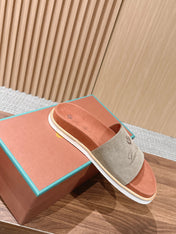 LP 26S SLIDES SANDAL IN OLIVE BROWN SUEDE WITH LOGO