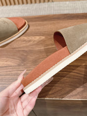 LP 26S SLIDES SANDAL IN OLIVE BROWN SUEDE WITH LOGO
