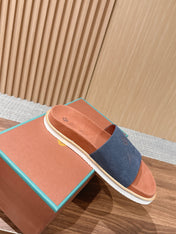 LP 26S SLIDES SANDAL IN NAVY BLUE SUEDE WITH LOGO