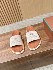 LP 26S SLIDES SANDAL IN LIGHT GREY SUEDE WITH LOGO