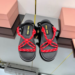 RIVIERE SANDALS IN BLACK CALFSKIN RED CORD
