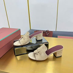 LP BLOCK HEEL SANDALS 25S IN BEIGE SUEDE