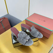 LP BLOCK HEEL SANDALS 25S IN DARK GRAY SUEDE