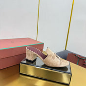 LP BLOCK HEEL SANDALS 25S IN TAUPE BEIGE SUEDE