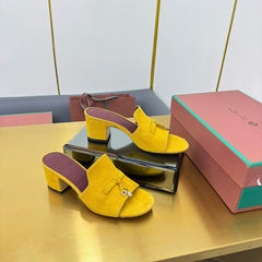 LP BLOCK HEEL SANDALS 25S IN DARK YELLOW SUEDE