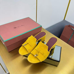 LP BLOCK HEEL SANDALS 25S IN DARK YELLOW SUEDE