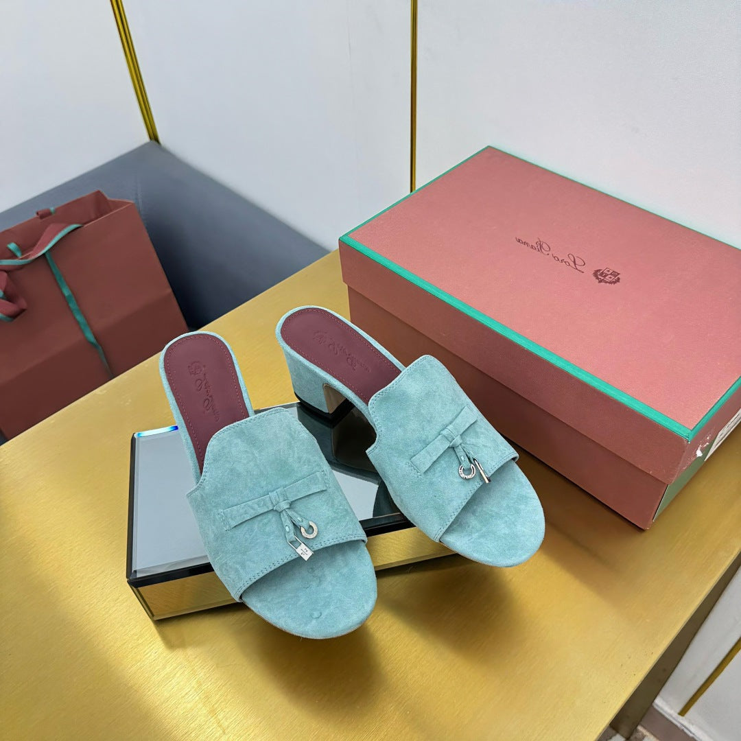 LP BLOCK HEEL SANDALS 25S IN POWDER BLUE SUEDE