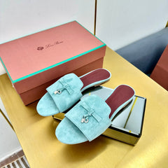 LP SANDALS 25S IN POWDER BLUE SUEDE WITH SILVER HARDWARE