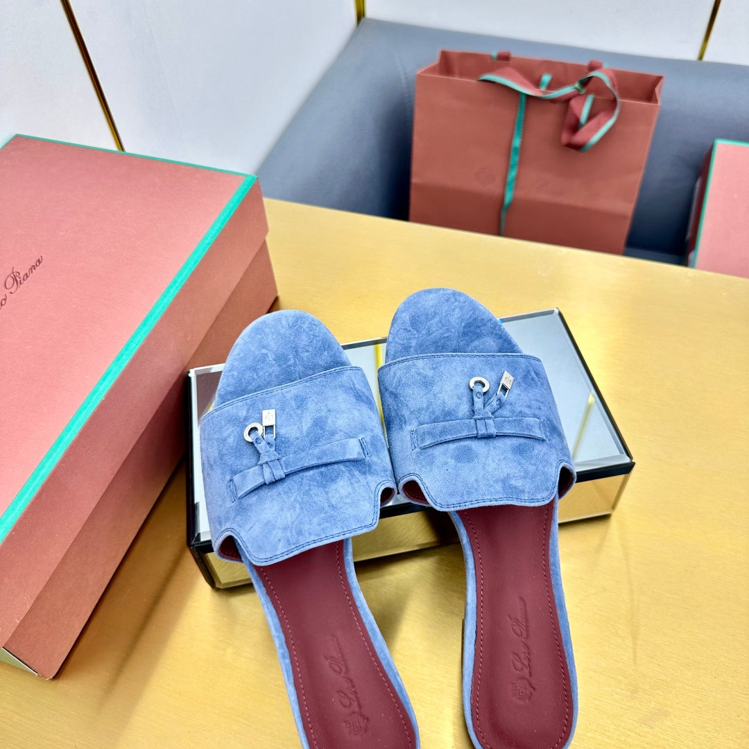 LP SANDALS 25S IN BLUE SUEDE WITH SILVER HARDWARE