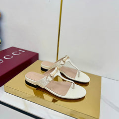 GG THONG SANDALS 25S IN WHITE LAMBSKIN WITH GOLD HARDWARE