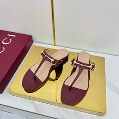 GG THONG SANDALS 25S IN DARK RED LAMBSKIN WITH GOLD HARDWARE