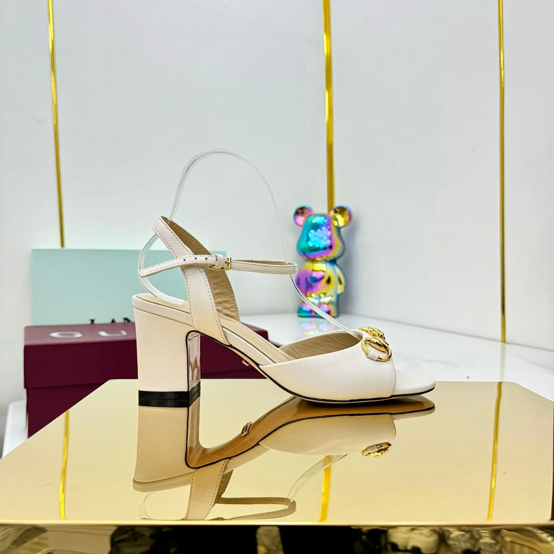 GG HEELED SANDALS 25S 65 MM IN CREAM WHITE LAMBSKIN WITH GOLD HARDWARE