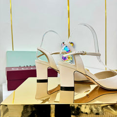 GG HEELED SANDALS 25S 65 MM IN CREAM WHITE LAMBSKIN WITH GOLD HARDWARE