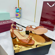 GG HEELED SANDALS 25S 65 MM IN BROWN LAMBSKIN WITH GOLD HARDWARE