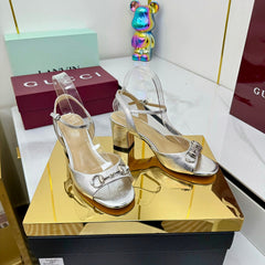 GG HEELED SANDALS 25S 65 MM IN SILVER LAMBSKIN WITH SILVER HARDWARE