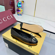 GG BALLET FLATS 25S IN BLACK LAMBSKIN MIX GLOSSY LEATHER WITH BOW