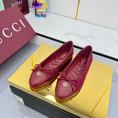 GG BALLET FLATS 25S IN RED FABRIC MIX LAMBSKIN WITH BOW