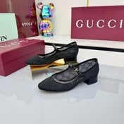 GG MARY JANE HEEL 25S 25 MM IN BLACK SEQUINED MESH FABRIC