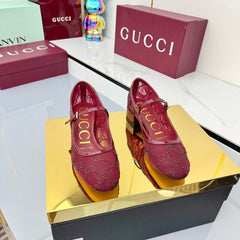 GG MARY JANE HEEL 25S 25 MM IN RED SEQUINED MESH FABRIC