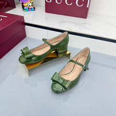 GG MARY JANE 25S IN MOSS GREEN LAMBSKIN WITH BOW