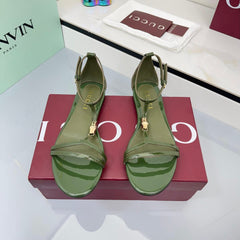 GG THONG SANDALS 25S IN DARK GREEN LAMBSKIN WITH GOLD HARDWARE